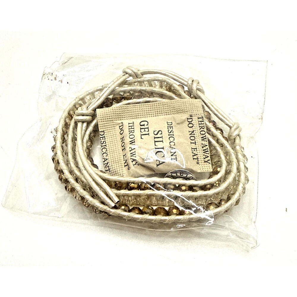 NEW Victoria Emerson Wrap Bracelet Clear Beige Crystals Leather NWT 21"-23" Boho